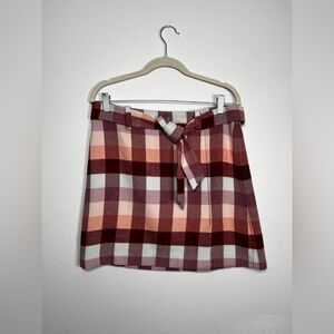 LOFT Red and Pink plaid A-Line Mini Skirt Tie Front size 6 new with tags